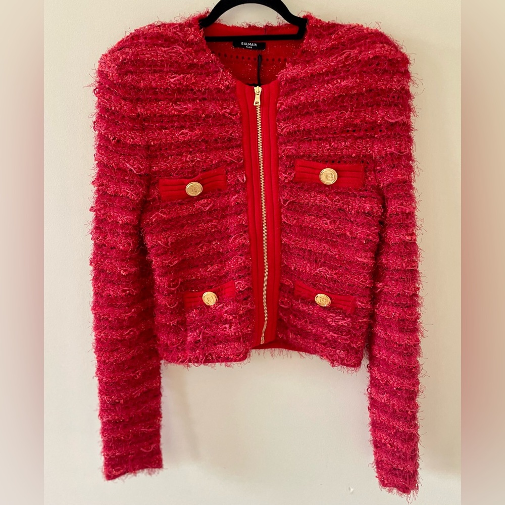 💜Red Balmain Tweed Jacket